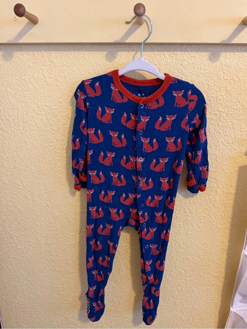 KicKee Blue & Red Fox Print One-Piece Pajama for Kids